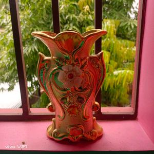Vintage Gold Vase with Floral Detail