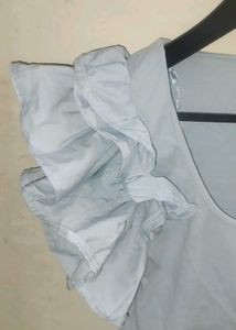 Zara Blue Ruffle Sleeve Crop Top
