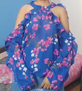Flared Blue Off Shoulder Top