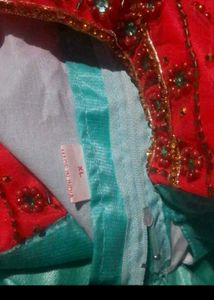 Turquoise and Red Anarkali Dress