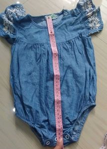 Denim Romper with Embroidery