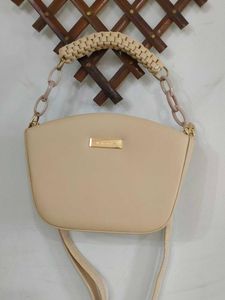 Beige Crossbody Bag with Chain Detail
