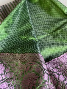 Pretty Green Saree With Lavender Border❤️