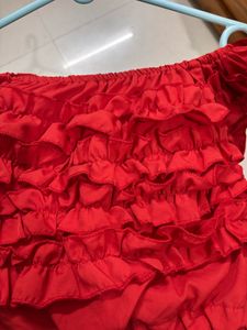 Red Ruffled Off Shoulder Crop Top
