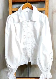 Elegant White Eyelet Blouse Size-36-38