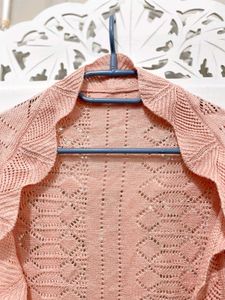 Knit Open Front Soft Peach Pink Cardigan D