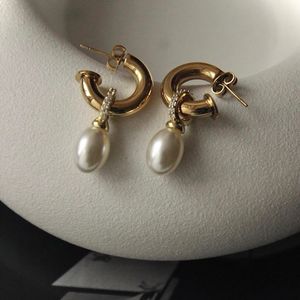 Fresh Water Pearl Gold Drop Hoop Earrings