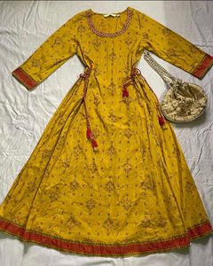 100% cotton Mustard anarkali