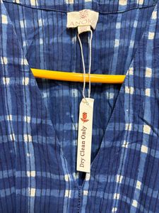 anokhi Blue Plaid Midi Dress