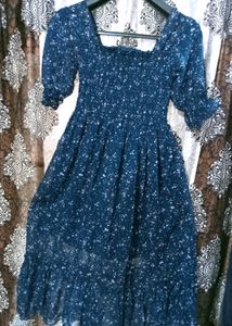 Blue Floral Midi Dress👗