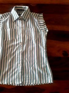 Striped Green White Sleeveless Top