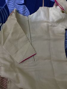 Beautiful Beige and Pink embroidery kurthi