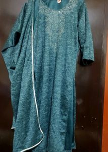 Sea Green Winter Kurta Plazo With Dupatta 42 Bust