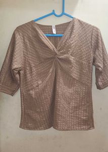 Chic Brown V-Neck Twisted Front Top