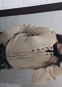 Cute Knit Sweater with Lace-Up Detail