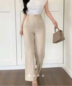 Elegant Beige Wide Leg Pants