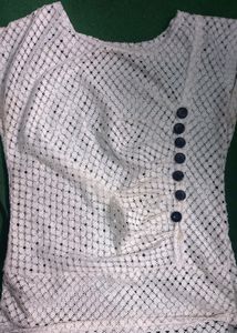 White Crochet Button-Up Top