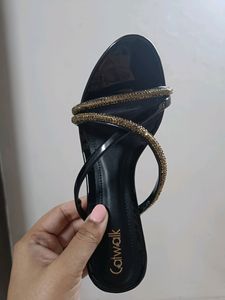 Catwalk Black &amp; Gold Heeled Sandals