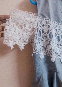Light Grey Lace Embroided, Cold Shoulder Top