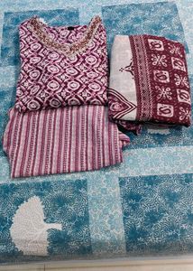 Maroon Printed Kurta Set with duppata