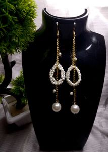 Handmade Korean Style Pearl Chain Drop Earrings