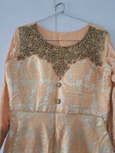 Coral Ethnic Gown With Dupatta