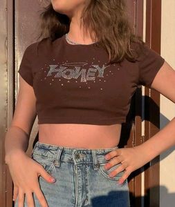 Shein Rhinestone Cute Crop Top