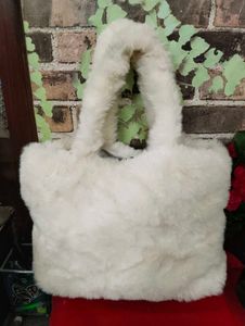 Fluffy White Handbag Spacious Unused