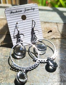 Silver Hoop Drop Earrings