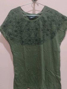 Olive Green Floral Embellished Top