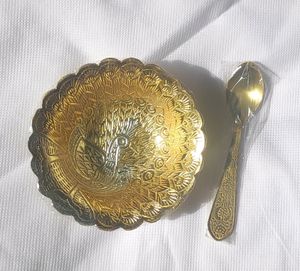 Silver Plated Gold Polished Bowl &amp; Spoon