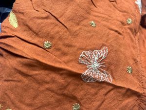 Maxx Rust Embroidered Cotton Kurta