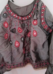 Grey Embroidered Ethnic Top &amp; Dupatta