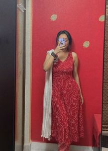 Red Printed Backless Kurti Set