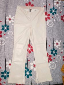 H&amp;M Off-White Faux Leather Pants with Front Slits