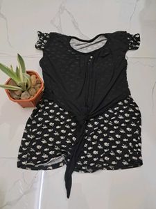 Black Floral Print Tunic Top