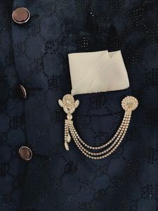 Navy Blue Studded Sherwani Suit With Patiala Pant