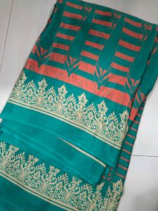Teal & Orange Patterned Saree