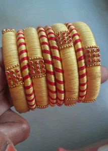 Elegant Yellow &amp; Red Thread Bangles
