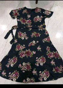 Floral Print Black Midi Dress