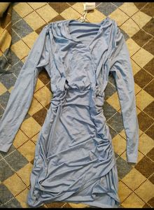 Blue Ruched Bodycon Dress