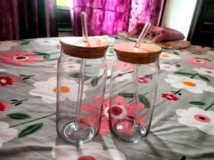 Glass Tumblers with Straws (Set of 2)