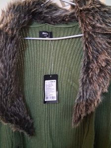 Olive Green Fur Cardigan