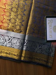 Red And Royal Blue Chanderi Silk Saree