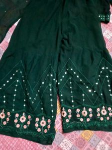 Emerald Green Floral Embroidered Sharara