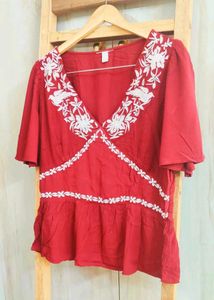 Rust Colour Embroidery Work Top Size-34