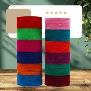 Multicolour Glass Velvet Bangles Set 120 Pic