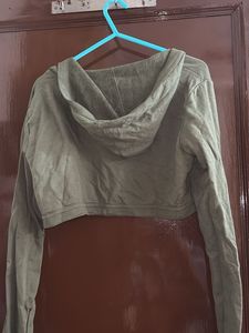 Olive Green Long Sleeve Hooded Shrug Jacket