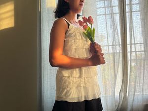 White Ruffle Layered Tank Top