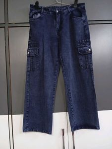 338.Blue Denim Cargo Pants for women